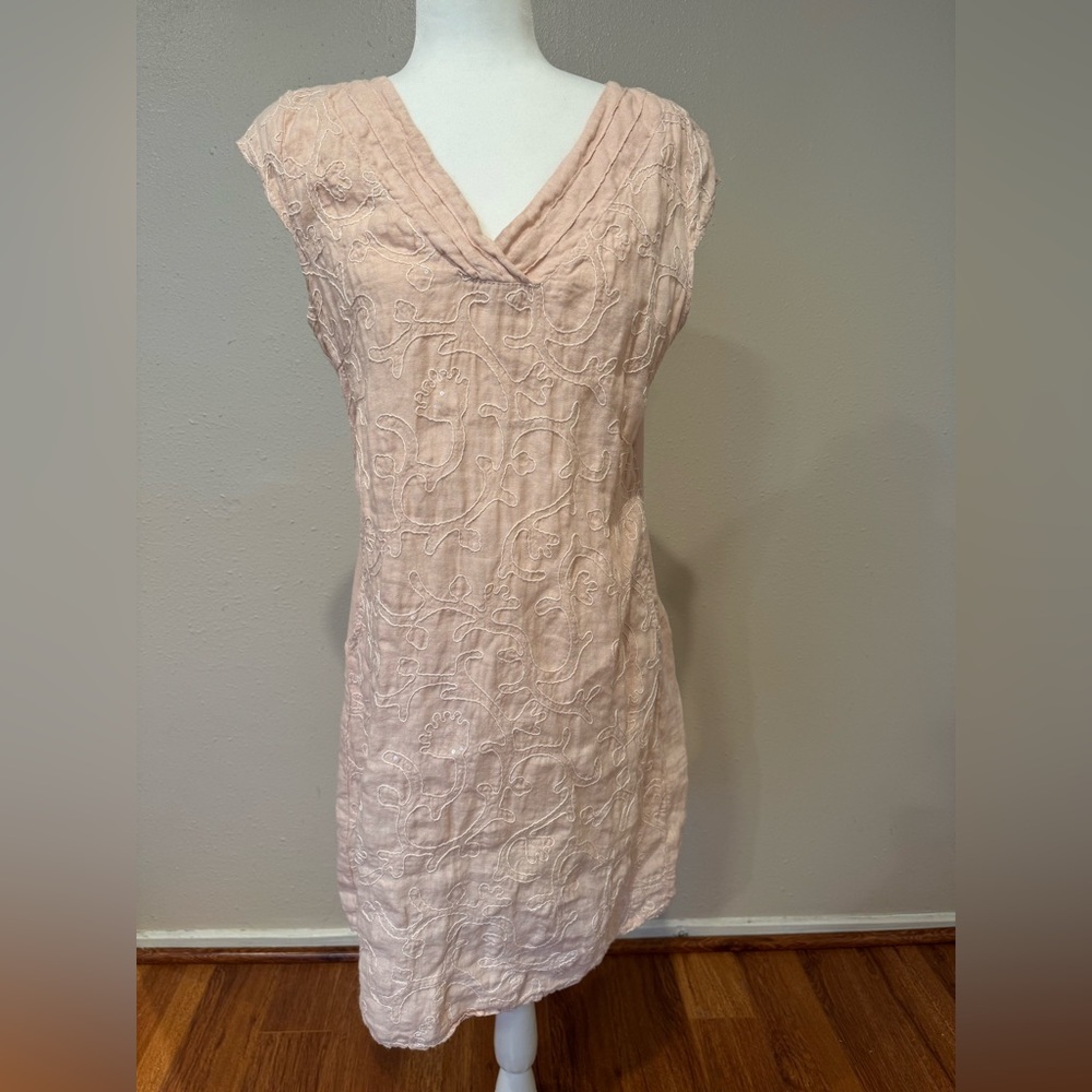Lina Tomei 100% Linen Embroidered Dress Made in Italy.